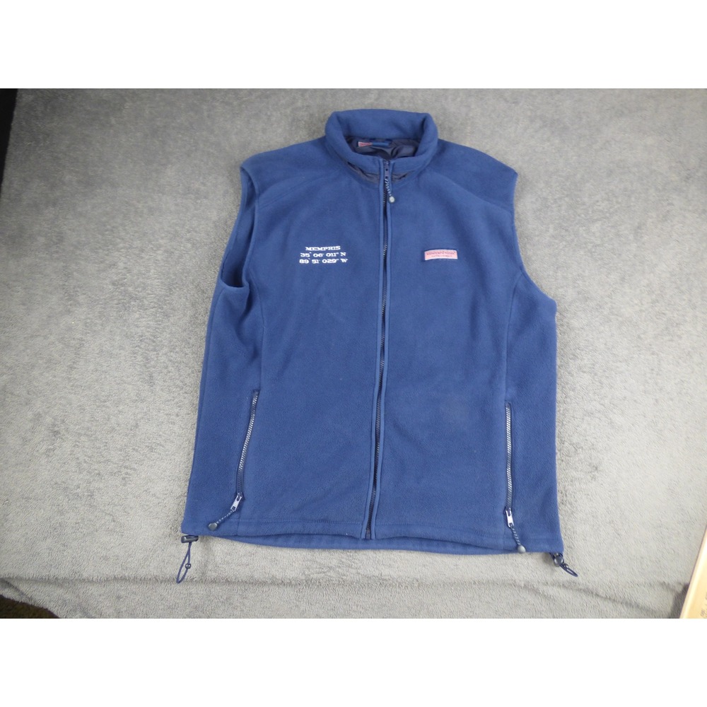 Vineyard Vines Mens Fleece Vest Blue Memphis Coordinates Full Zip Large